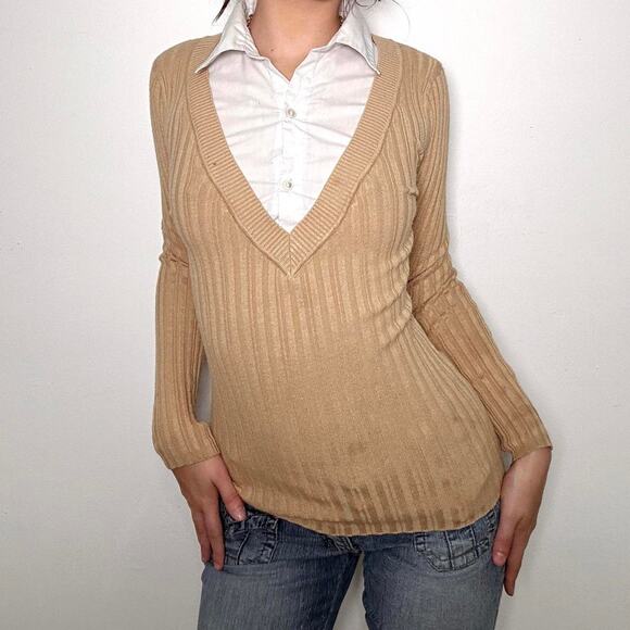 Cream pre layered vneck sweater - Picture 3 of 6